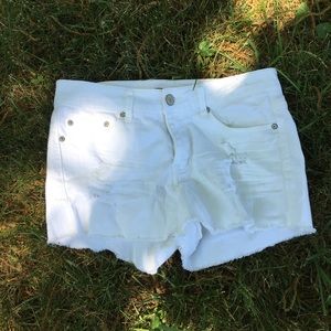 Distressed White Shorts